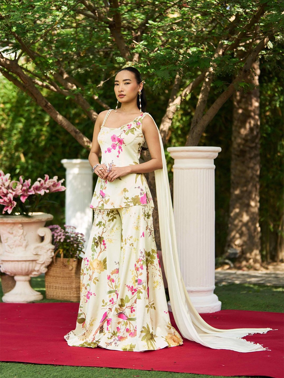 Asymmetrical kurta with kalidaar sharara pants